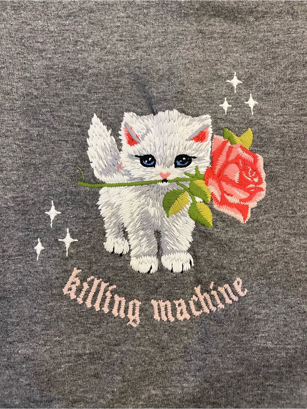 Locher’s KILLING MACHINE embroidered Cat with rose Short Sleeve Tee